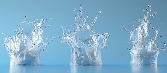 Aufkleber - Three dimensional water splash formations in white against a gradient blue backdrop showcasing movement and energy with clear bubbles and droplets
