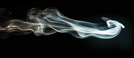 Fototapete - Flowing delicate white smoke gracefully moves across a dark background with subtle gray highlights creating a captivating visual contrast.