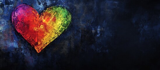 Aufkleber - Colorful heart shape in vibrant red, orange, yellow, green, and blue against a textured dark background with a subtle gradient effect on the left.