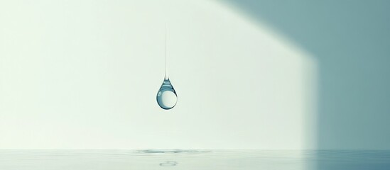 Leinwandbilder - Droplet of water suspended in mid-air against a soft white background with gentle shadows creating a serene and minimalist atmosphere.
