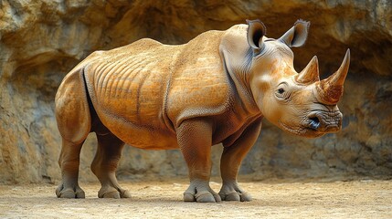 Wall Mural - a large and majestic rhino standing in the african wilderness with its strong horn representing the 