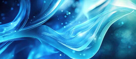 Aufkleber - Blue abstract background with flowing smoke-like patterns and bokeh light effects creating a visually stunning, defocused appearance with depth.