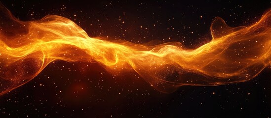 Fototapete - Abstract glowing orange wave on a black background with a sparkling effect, featuring fluid movement and vibrant energy across the scene.