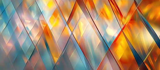 Leinwandbilder - Abstract geometric design featuring vibrant orange, blue, and soft gray hues arranged in diagonal layers creating a dynamic visual effect.