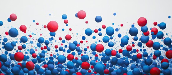 Aufkleber - Colorful array of abundant blue and red dots floating against a light gray background creating a vibrant and dynamic visual effect.