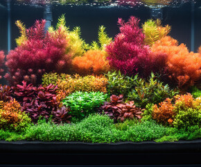 Poster - Aquatic plants flourishing in a fish tank habitat chaos vibrant underwater garden close-up