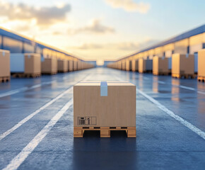 Poster - Supply chain management boxed products in warehouse industrial setting aerial view