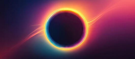Aufkleber - Colorful abstract sun flare with vibrant gradients of purple, blue, and orange surrounding a black circular center on a dark background.