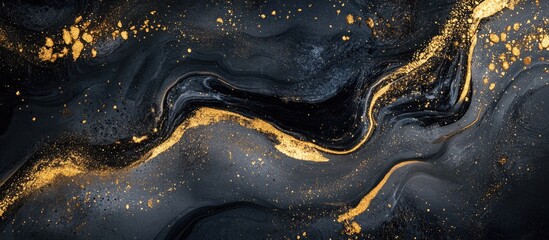 Fototapete - Elegant abstract background featuring a sophisticated blend of deep black and rich gold swirls with shimmering highlights creating depth and luxury