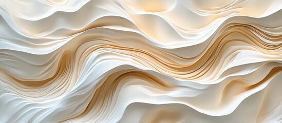 Aufkleber - Abstract background showcasing flowing wavy patterns in soft beige and white tones with textured dimensional layers creating visual depth.