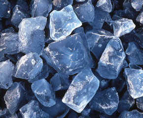 Fototapete - Ice texture chaos in transparent blue crystals close-up nature photography studio setting