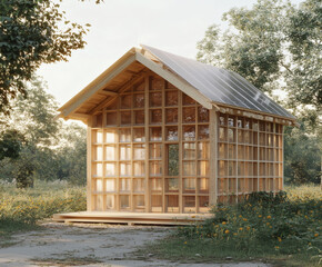 Fototapete - Durability of outdoor wooden structure in nature minimalist design serene environment