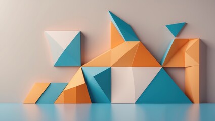 Sticker - Geometric abstract composition featuring blue and orange shapes on a light background ideal for modern designs and creative projects