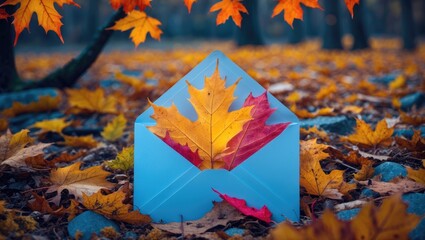 Canvas Print - Autumn Leaves in Transparent Envelope Natural Fall Scene with Colorful Foliage on Forest Floor Seasonal Concept for Decoration and Creativity