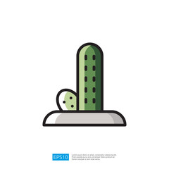 Poster - Cactus Icon in Green and White Minimalist Design with Simple Geometric Forms