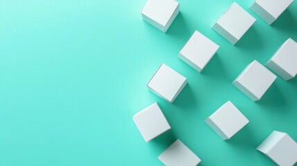 Poster - Random shifted white cube boxes block background wallpaper banner with copy space
