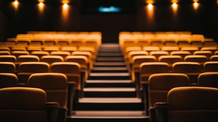Poster - A dimly lit auditorium with stairs and seating, creating an atmosphere for performances or events.