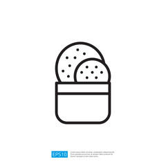 Poster - Stylized Cactus Icon Design Featuring Round Cookies in a Circular Container Outline Illustration in Black and White