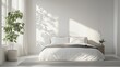 © djatinako - Sunlit Minimalist Bedroom: White Bed, Plant, and Natural Light
