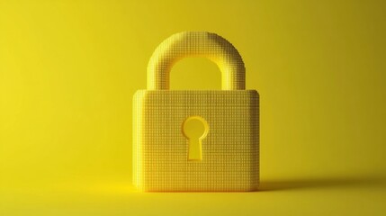 Poster - Yellow Digital Padlock with Binary Code: AI Encryption and Cybersecurity Solutions
