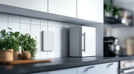 Poster - White square magnet on fridge mockup