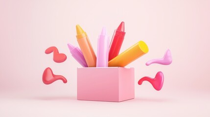 Poster - Colorful Crayon Box with Bright Hues Isolated on Soft Background Creating a Playful and Creative Atmosphere