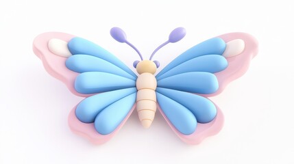 Poster - Delicate Blue Butterfly with Intricate Patterns on Bright Background for Design or Decor Projects
