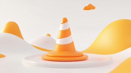 Aufkleber - Bright Orange Traffic Cone Isolated on Abstract White Background with Soft Curves and Gentle Colors