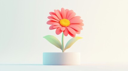 Poster - Bright Red Gerbera Daisy with Large Petals Sitting in a Minimalist White Pot Surrounded by Soft Light