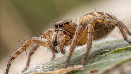 Wall Mural - macro marvel: a close-up shot captures the intricate details of a spider's anatomy, revealing its te