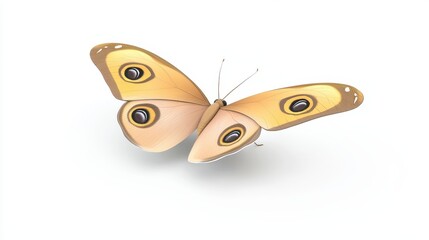 Poster - Intricate Close-Up Of A Brown Butterfly With Delicate Wing Patterns On A Clean White Background