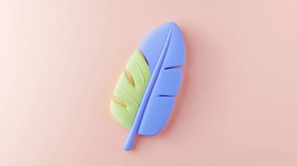 Poster - Colorful Parrot Feather on Soft Pink Background with Vibrant Shades of Blue and Green for Eye-Catching Decor and Design