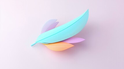 Poster - Vibrant Colorful Parrot Feather on Light Background Displaying Bright Shades of Blue and Green
