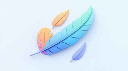 Poster - Colorful and Vibrant Feathers with Blue and Green Tones on a Light Background