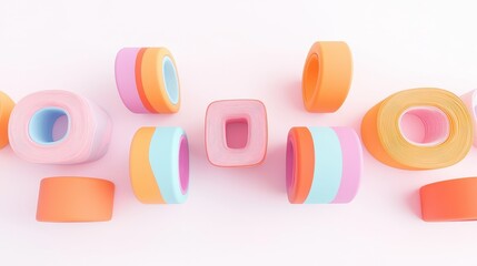 Poster - Colorful Stacking of Rubber Bands Forming a Rainbow Arrangement on a White Background