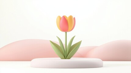 Poster - Colorful Isolated Tulip Flower with Red and Yellow Petals on Minimalist Background
