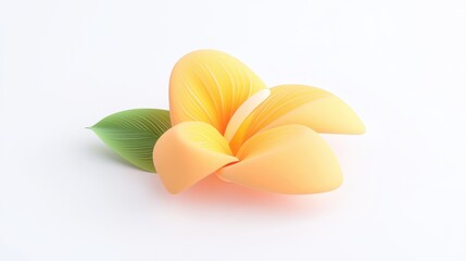 Poster - Deep Orange Flower with Unique Patterns and Vibrant Green Leaves on White Background