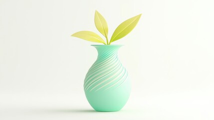 Poster - Elegant Green Glass Vase with Decorative Spiral Pattern Holding Fresh Leaves for Modern Home Decor
