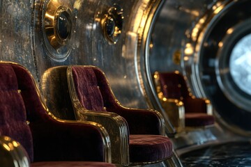 Poster - A row of luxurious red velvet chairs against a plain background