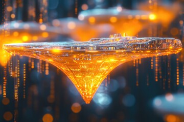 Poster - A close-up shot of a futuristic device with bright lights shining in the background, ideal for sci-fi and technology-themed projects