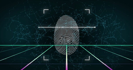 Poster - Image of fingerprint scanning over shapes moving