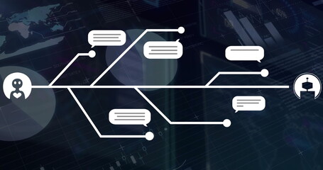 Canvas Print - Image of digital data processing and connections with ai chatbot icons