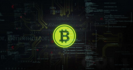 Poster - bitcoin symbol with circuit board and binary code image