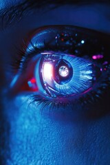 Aufkleber - A close-up view of a person's eye against a blue background