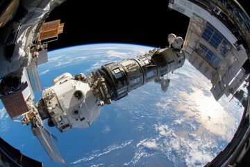 Poster - A view of the Earth from a space station with city lights visible at night