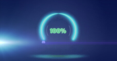 Aufkleber - Image of neon circles with 100 percent on blue background