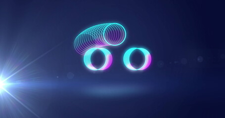 Poster - image of neon circles moving on blue background