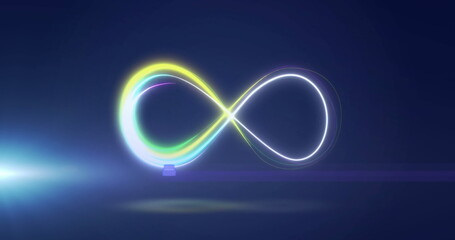 Poster - Image of neon shapes on blue background