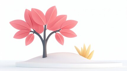 Poster - Large Maple Tree with Vibrant Red Leaves Isolated on a Minimalistic White Background