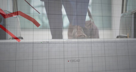 Poster - Image of financial data processing over business people on escalator